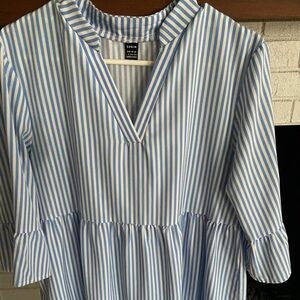 SHEIN Blue and White Vertical Striped dress 3/4 sleeve
